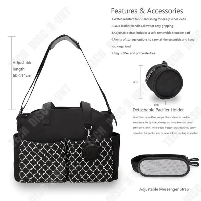 TD® Portable mère et bébé sac multifonctionnel polyester une épaule voyage en plein air mère sac ensemble universel avec sac à sucet-2