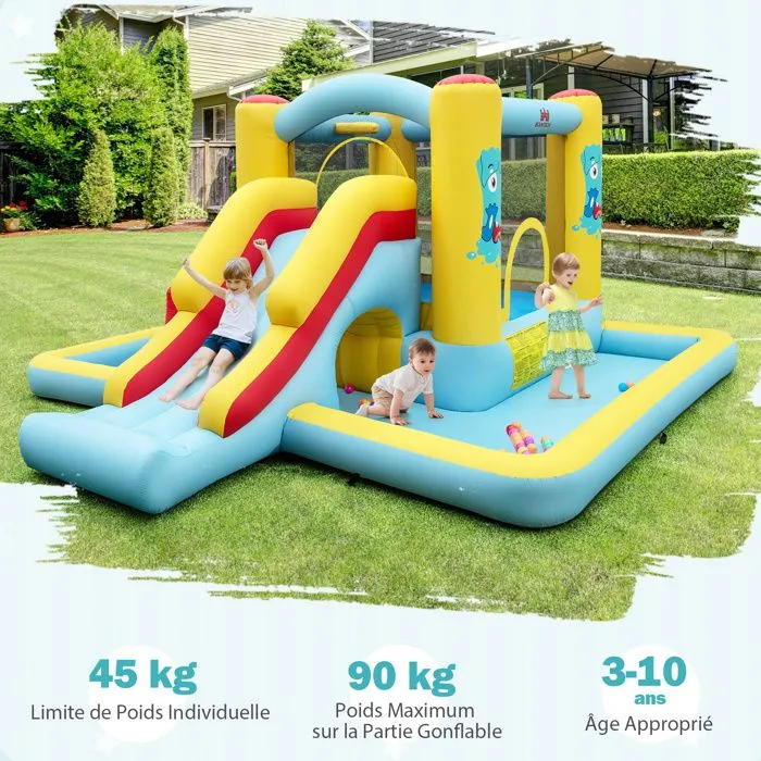 COSTWAY Château Gonflable 7 en 1 pour Enfants avec Toboggan, Tunnel, Panier de Basket, Jeu de Lancer d'Anneaux Souffleur Non Inclus-4