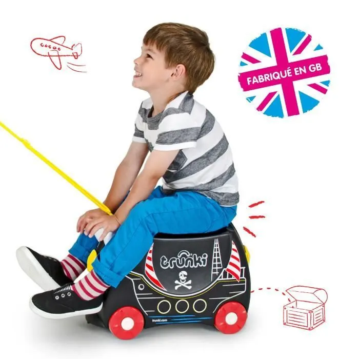 Trunki Valise à Roulettes pour Enfants et Bagages à Main pour Enfants : Valise à Roulettes Pedro Pirate (Noir)-1