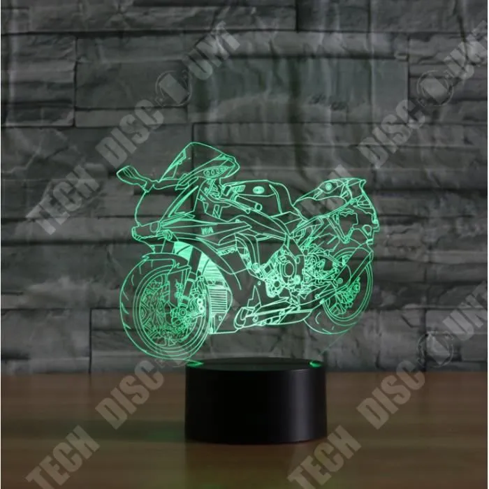 TD® Veilleuse 3D Moto Led Night Light Light Toys Couleur Interchangeable Lampe De Table Plaque De Méthacrylate Veilleuse Pour Enfa-1