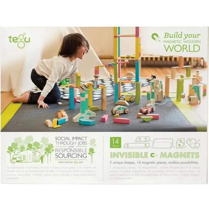 TEGU Tints 14 Pièces colorées - Blocs de bois aimantés - Jeu de construction-2