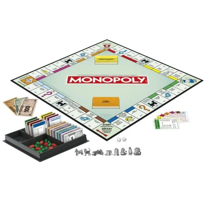 Monopoly classique, jeu de société de plateau, avec boîte de rangement et pions grand format, 2 à 6 joueurs, version FR, dès 8 ans,-1