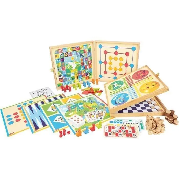 JEUJURA Coffret de Jeux classiques - 150 règles - Pions bois-0