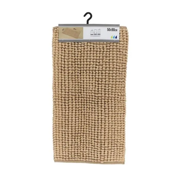 TENDANCE - Tapis de salle de bain Beige en Polycoton Boules 50 x 90 cm Naturel-0