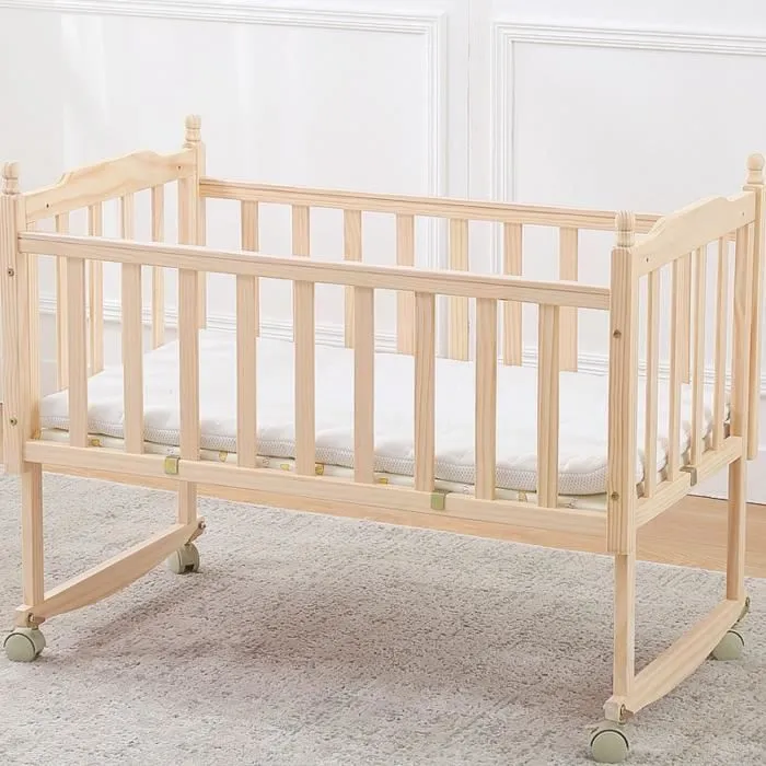 Lit bb en placage MDF roulettes , en pin massif teinte pour matelas 90 x 50 cm-0
