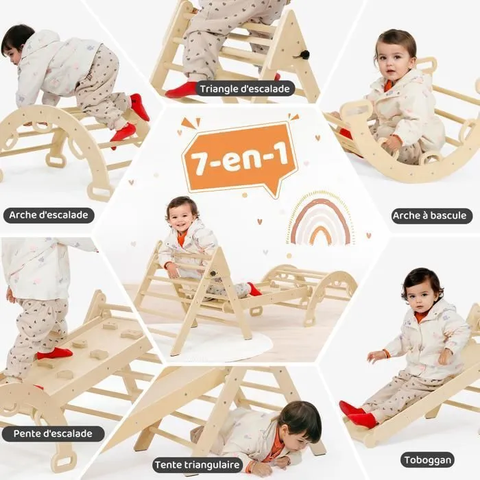 Triangle à Grimper - Montessori - Pliant - Bois Naturel - 2-3 Enfants - 24 mois à 12 ans-1
