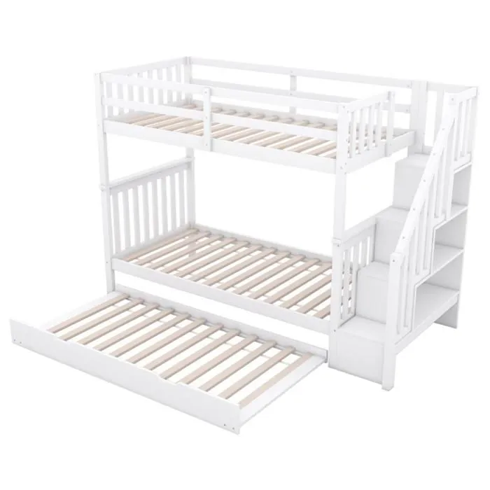 Lit superposé - Non spécifié - 90x200cm - Blanc - Bois massif - Garde-corps hauts-4