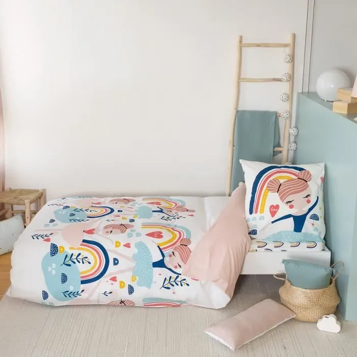 Parure de lit Enfant Réversible Licorne et Danseuse Rose Housse de Couette 140x200cm + 1 taie d'oreiller 63x53cm 100% Coton Bio*-3