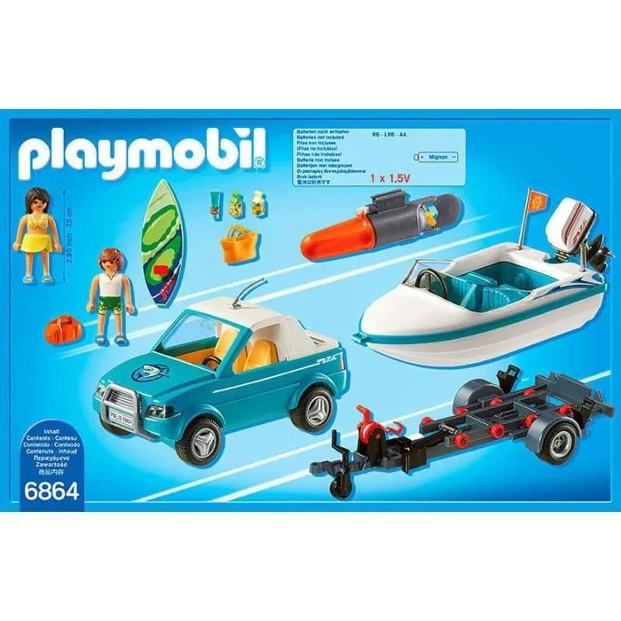 PLAYMOBIL - Summer Fun - Voiture avec Bateau et Moteur Submersible-2