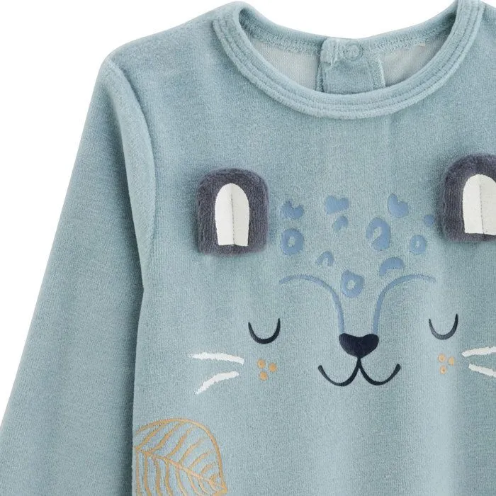 Pyjama bébé - Félintrépide - 2 pièces - Velours douillet - Imprimé félin - Bleu-3