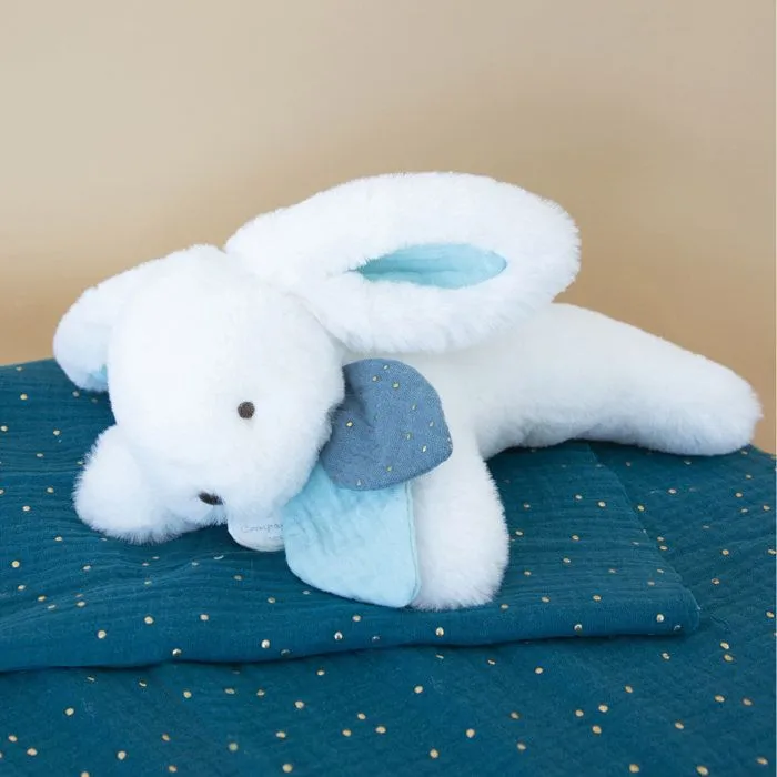 Doudou et Compagnie - Peluche Lapin - 25 cm - Lapin Pompon Blanc/Bleu Paon - Jolie Boîte Cadeau - Happy Pop - Happy Doudou To You-3