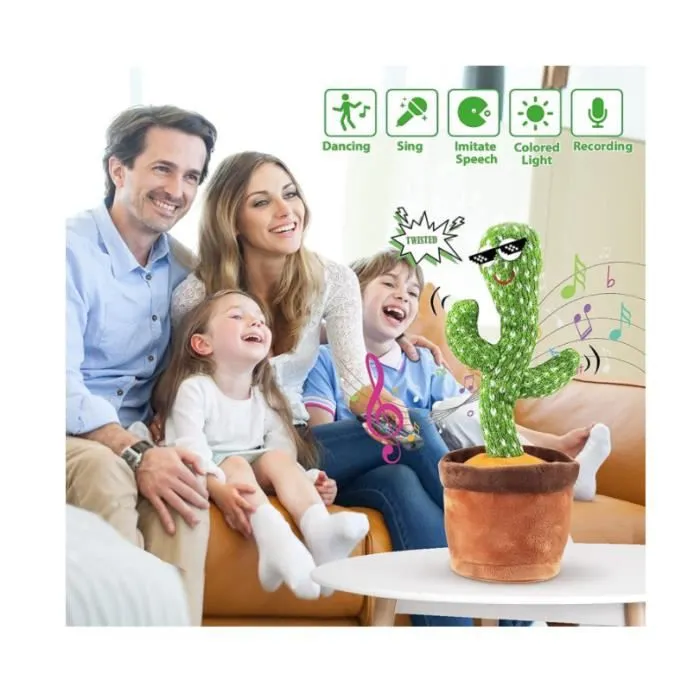 Cactus en Peluche Dansant - KAWAII - Jouet en Peluche Tricotée - Décoration Parfaite - Vert et Marron-1