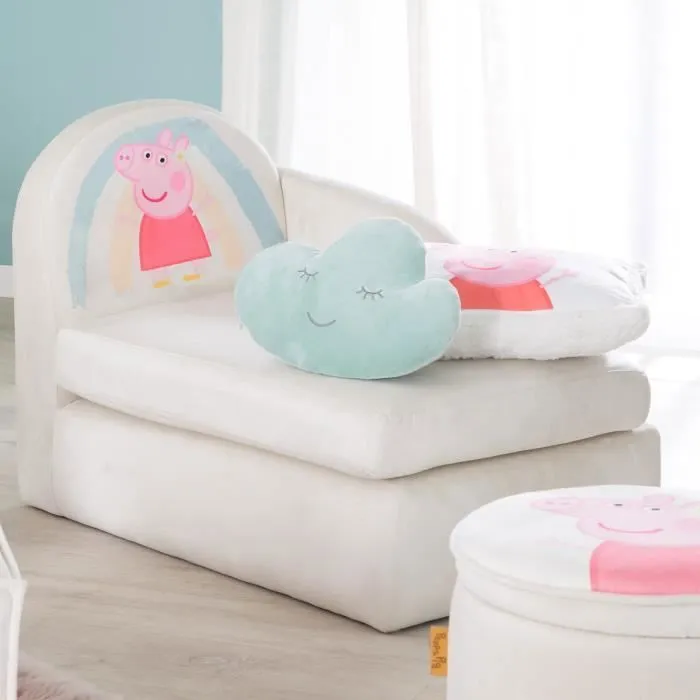 ROBA Canapé Bébé en Velours Peppa Pig - Assise Confortable avec Accoudoir Latéral et Dossier - Beige / Motif Truie-1