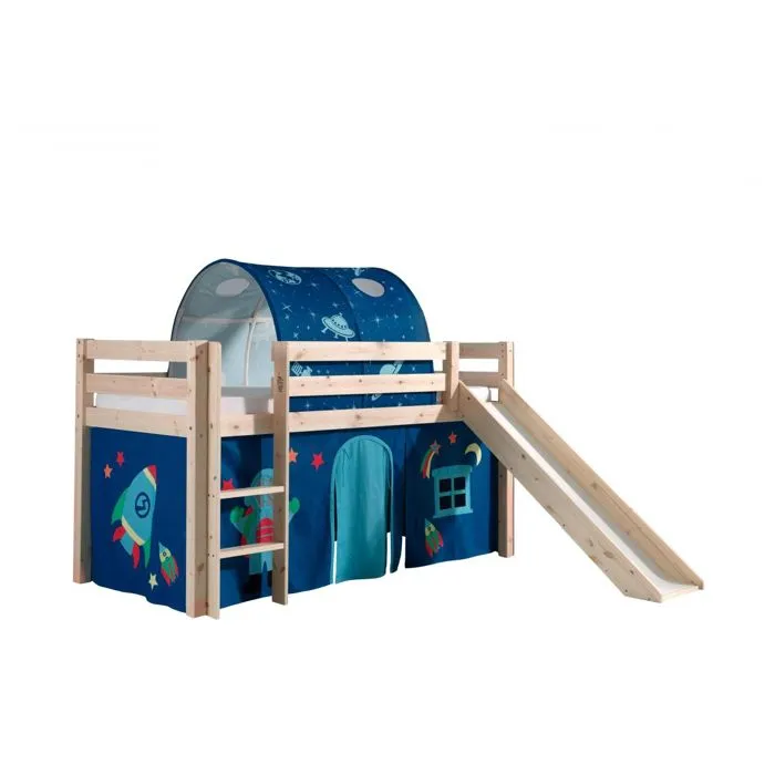 Vipack - PINO Lit Compact avec Toboggan + Rideau de lit Astro + Tunnel de lit Astro-0