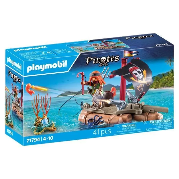 PLAYMOBIL 71794 Pirate avec radeau flottant, canons et trésor, Les pirates, 41 pièces, Dès 4 ans-0