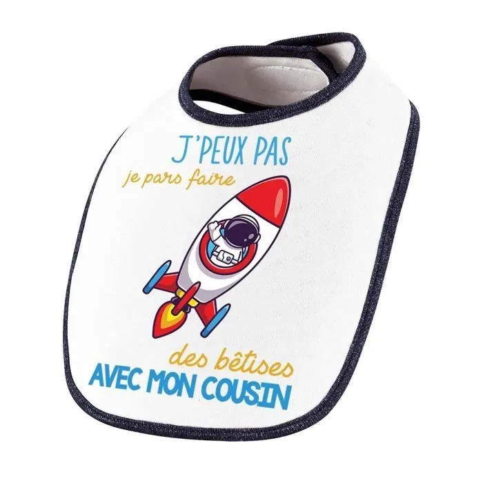 Bavoir Bêtises avec Cousin Astronaute Fusée | Cadeau Naissance Baby Shower Noël Anniversaire Enfant Nourrisson-0