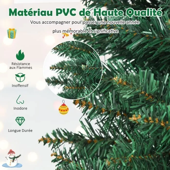 COSTWAY Sapin de Noël Artificiel 180 cm 400 Branches Support en Métal Solide Aiguilles en PVC Décoration de Fêtes Vert Naturel-1