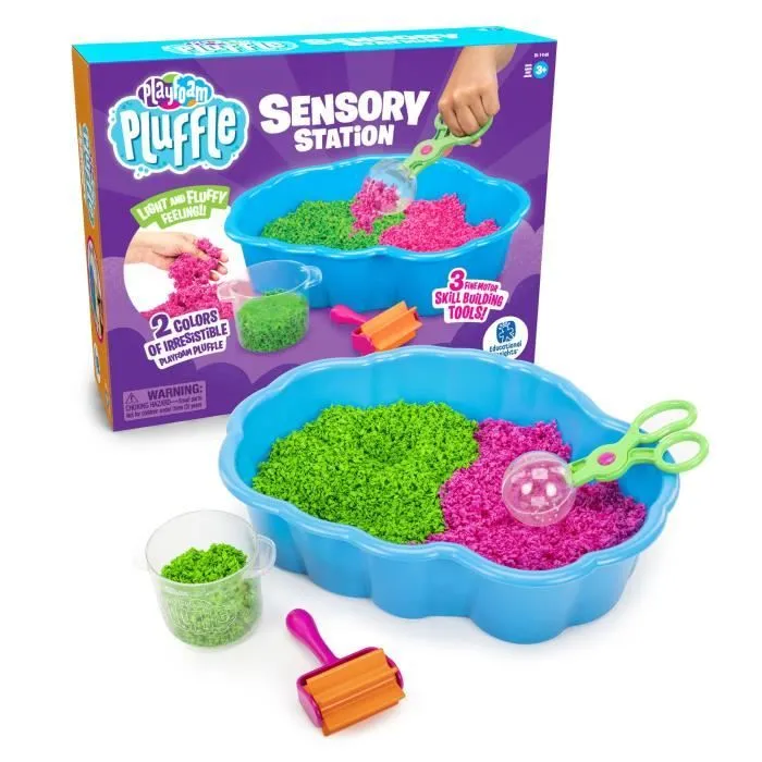 Bac sensoriel - Playfoam - Station Sensorielle Pluffle - 2 couleurs - 3 outils - Motricité fine-0
