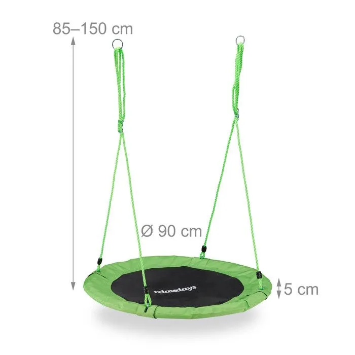 Relaxdays Balançoire nid d'oiseau rond 90 cm à suspendre enfant adulte jardin extérieur Ø 90 cm, 100 kg, vert-3