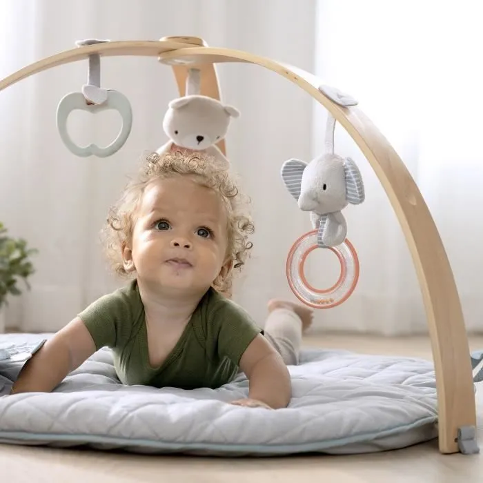 INGENUITY Tapis de sol éveil bébé évolutif - Loamy™ - Réversible, pliable, Arche de jeu en bois amovible, 5 jouets, miroir, coussin-4
