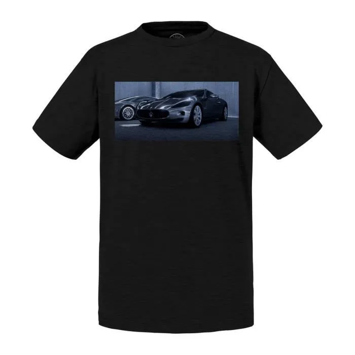 T-shirt Enfant Noir Belles Voiture de Sport Maserati Grises-0