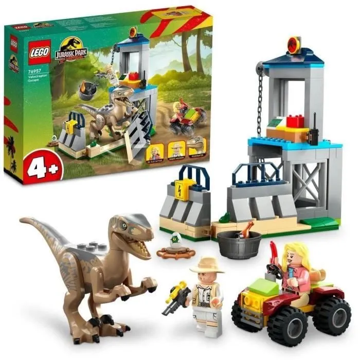 LEGO® Jurassic Park 76957 L'Évasion du Vélociraptor, Jouet avec Dinosaure et Voiture-0