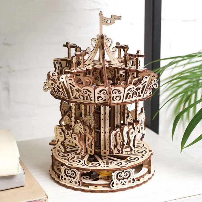 Maquette en bois 3D UGEARS - Carrousel puzzle adulte - Construction mécanique en bois-2