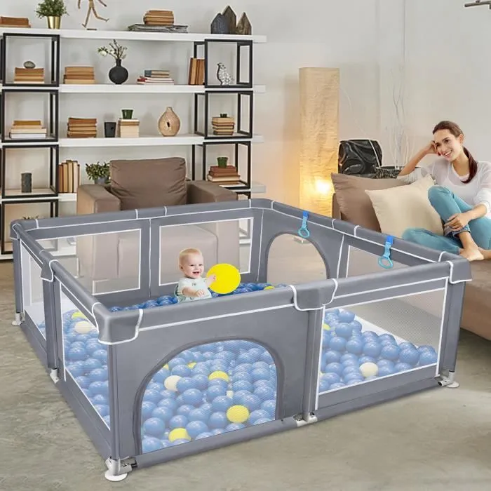 XMTECH Parc pour bébé - 200 x 180 x 68 cm - Centre d'activité - Grille de protection pour enfants - Avec base antidérapante-3