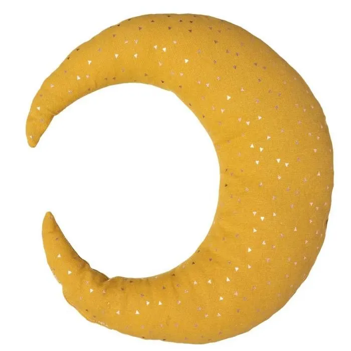Coussin enfant "Berlingot" lune - coton - jaune ocre - 32x28 cm - Ocre - Atmosphera createur d'interieur-0