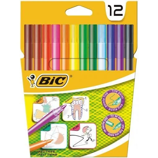 Feutres de coloriage - BIC - For School - 12 pièces - Encre lavable - Pointe fine-2