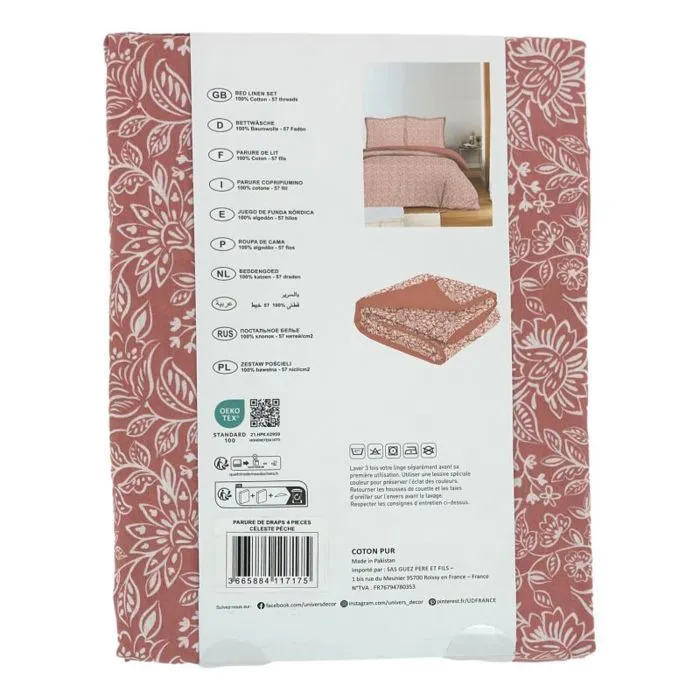Parure de draps 4 pièces pour lit 140 x 190 cm Céleste pêche-4