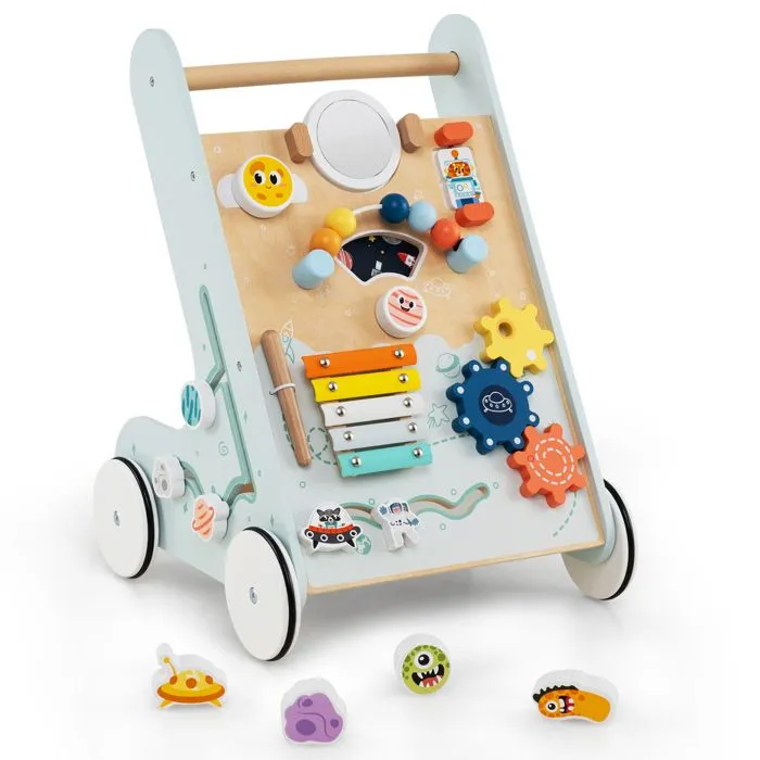 COSTWAY Trotteur Chariot de Marche sur Thème Spatial 8 en 1 avec Miroir & Perles & Xylophone, Roues, 1an+, Jouet Montessori, Vert-0