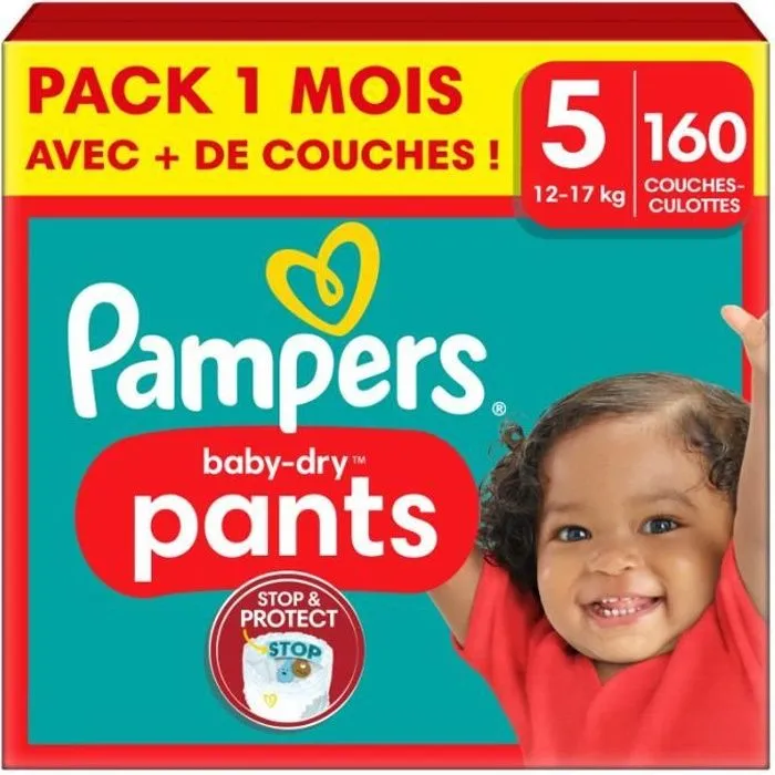 Couches-Culottes Pampers Baby-Dry Taille 5 - 160 Couches - Pack 1 Mois-0