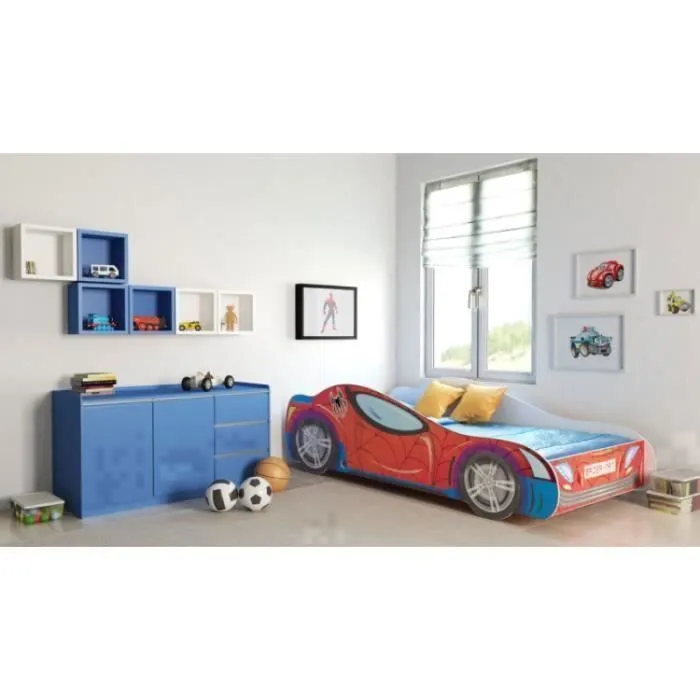 Lit enfant auto "Spider"+ sommier + matelas 80x160 cm-3