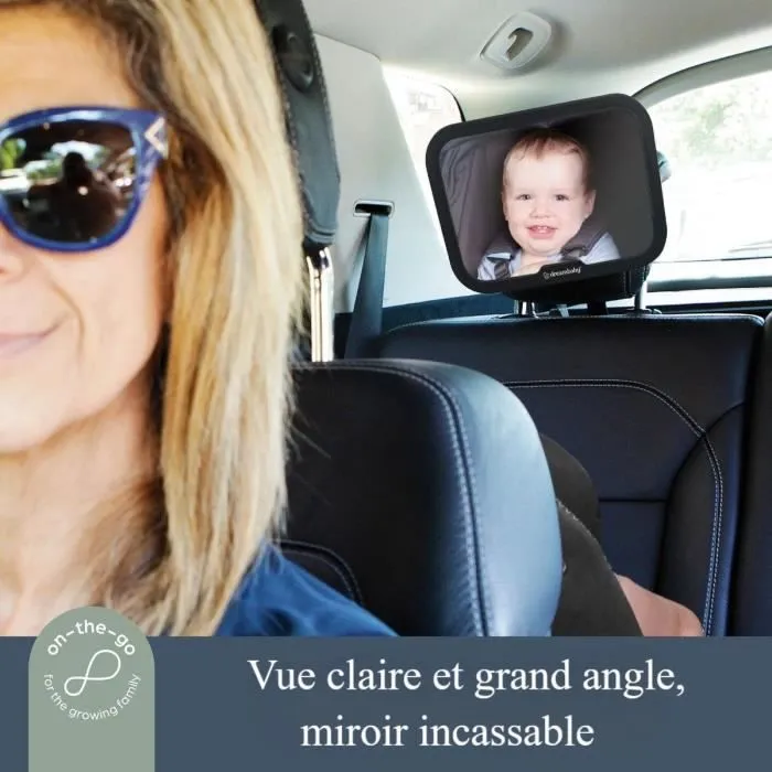 Grand miroir rétroviseur rectangulaire - DREAMBABY - Réglable pour siège arrière - 20 x 24 cm - Noir-1
