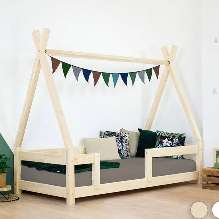 Lit Tipi enfant - Benlemi - 80 x 180 cm - Bois massif - Blanc - Barrière de sécurité incluse-3