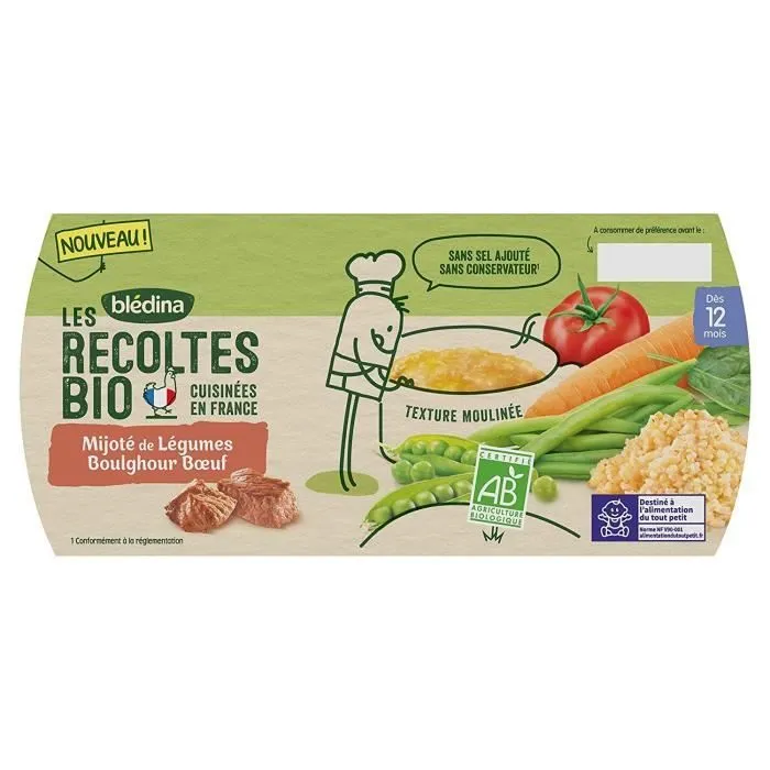 BLEDINA - Récolte BIO mijoté de légumes boulghour et bœuf 2x200g-2