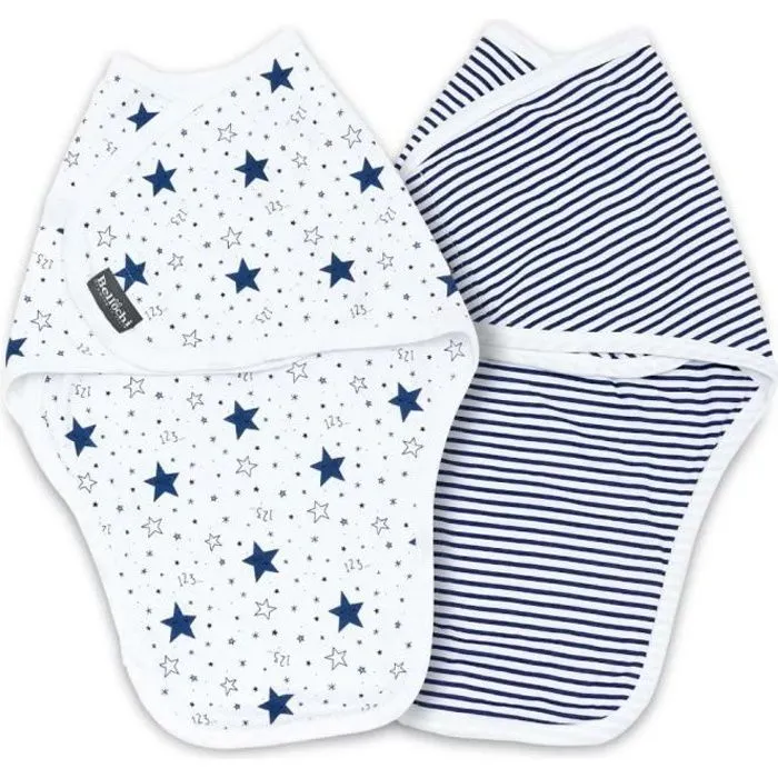 Bellochi Lot de 2 Couverture Emmaillotage Bebe Lange D'emmaillotage 0-3 mois - Coton Doux et Délicat - Bleu-0