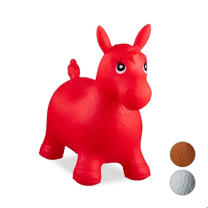 Relaxdays Cheval ballon sauteur cheval avec pompe gonflable jouet jeux enfant animaux 50 kg sans BPA, rouge-0