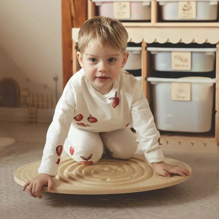 Jouet à Bascule en bois- Planche d'équilibre en bois avec labyrinthe et boules - balance Montessori rocker- Motricité- Max 80 KG-1