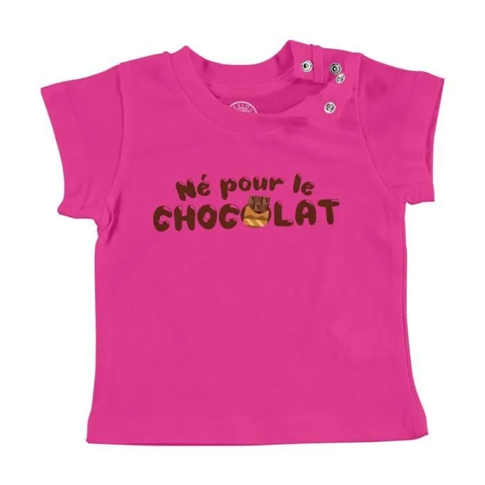T-shirt Bébé Manche Courte Rose Né Pour le Chocolat Blague Humour-0