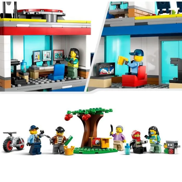 LEGO® City 60371 Le QG des Véhicules d’Urgence, Hélicoptère Jouet, Moto et Voiture de Police-2
