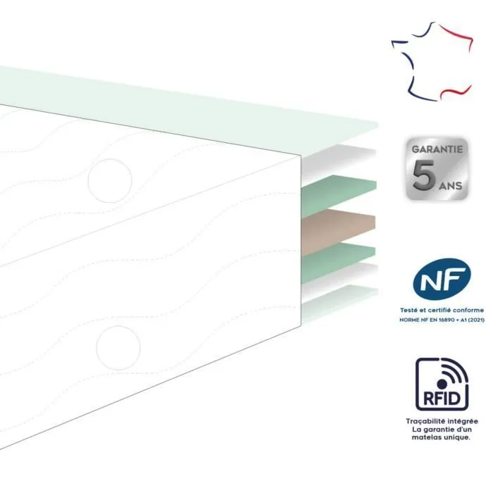 Matelas enfant fibres de coco Blanc 70x140x12.5 cm-2