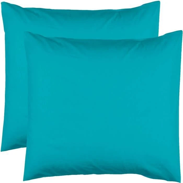 2 Taies d'oreiller 63x63 - 100% coton 57 fils - Turquoise