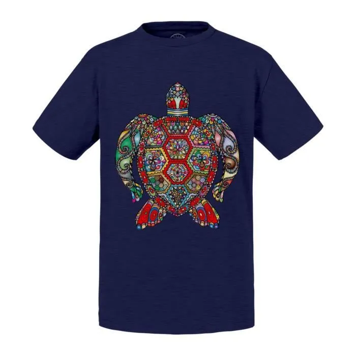 T-shirt Enfant Bleu Dessin Tortue de Mer Tribal Ocean Mer Plonge-0