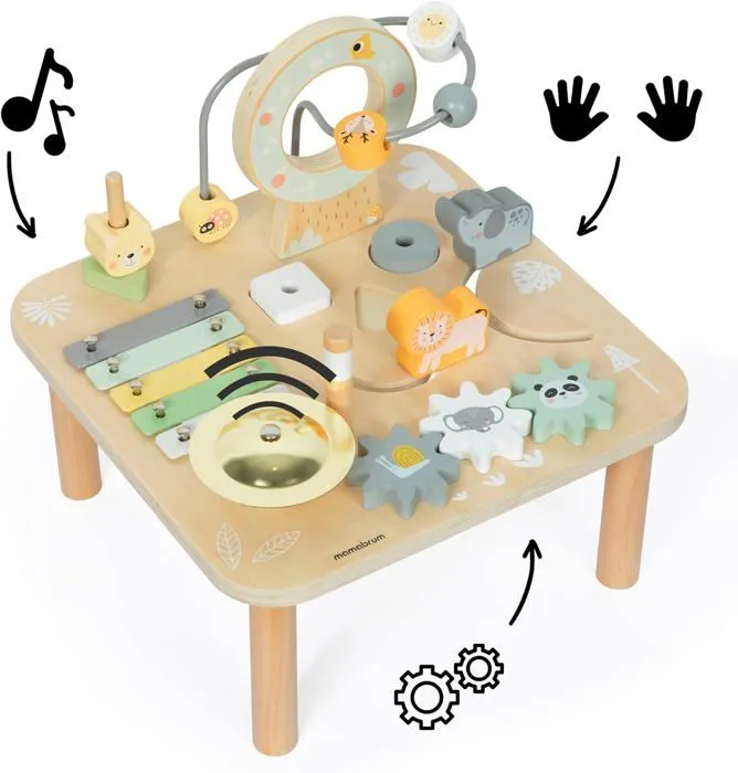 Table d'Activité Multifonction Bébé Mamabrum, Jouet d'activité musical, Boucle Motrice, engrenage, animaux, Puzzle, Jouet Sensorial-3