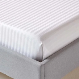 Drap plat rayé satin de coton égyptien 330 fils coloris blanc 180 x 290 cm-1