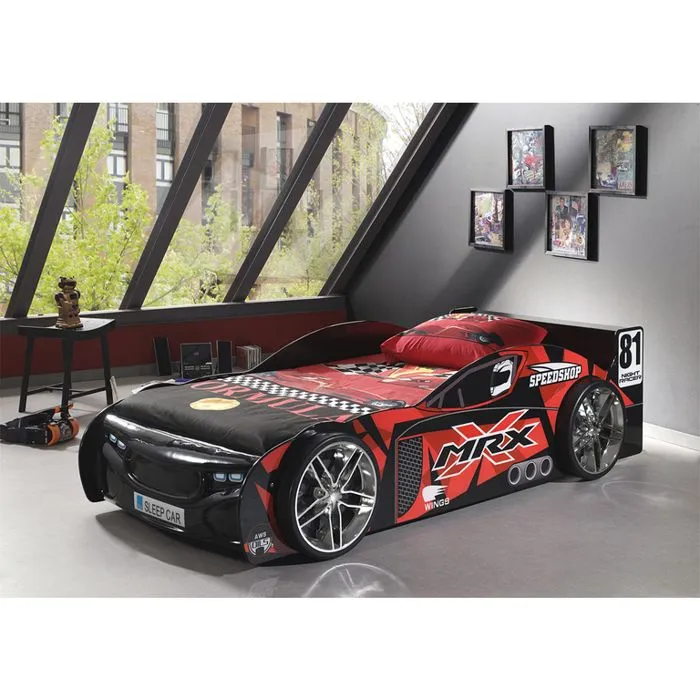 Lit voiture - Vipack - Formule 1 - 90x200 cm - MDF - Rouge/Noir-0