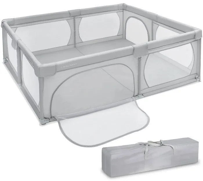 Moby-System Parc Bébé Pliable 200 x 180 X 68 gris avec base antidérapante, stable, protection imperméable à l'eau, sac de transport-0