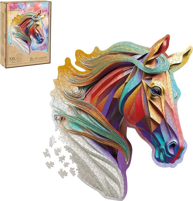Puzzles en bois de forme irrégulière pour Toute la Famille - Ethereal horse - 41,4 x 47,8 cm - 500 Éléments - Milliwood-0